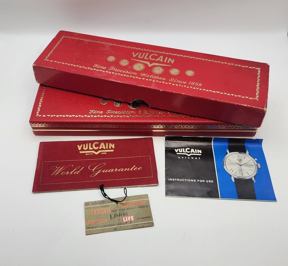 Vulcain Cricket Vintage Watch Box Presentation Case, Box, Paperwork Only 1960's